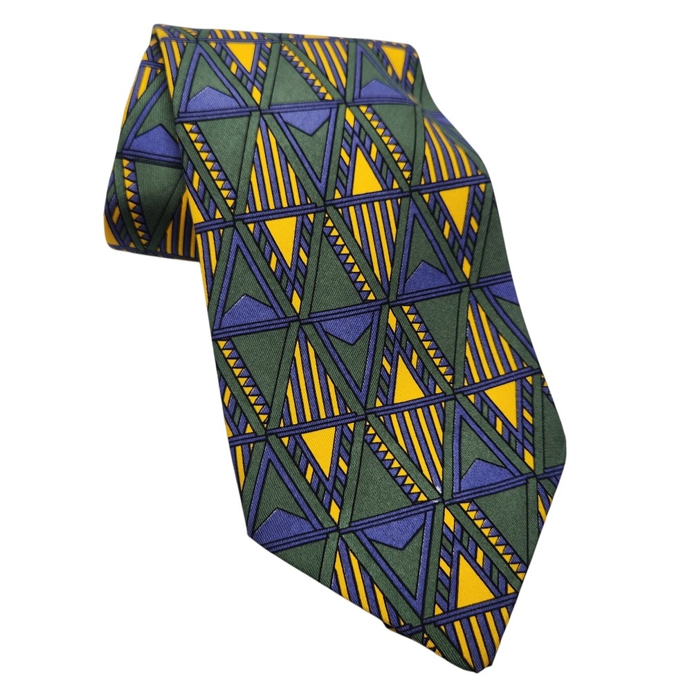 Etro Milano Silk Tie Geometric Yellow Green Purple Made in Italy Business Casual